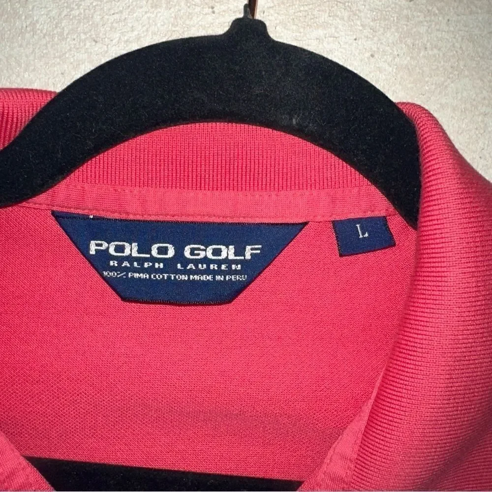 Ralph Lauren Polo Golf Shirt Mens Large Pink Ribbed Collar Gray Pony Logo Polo